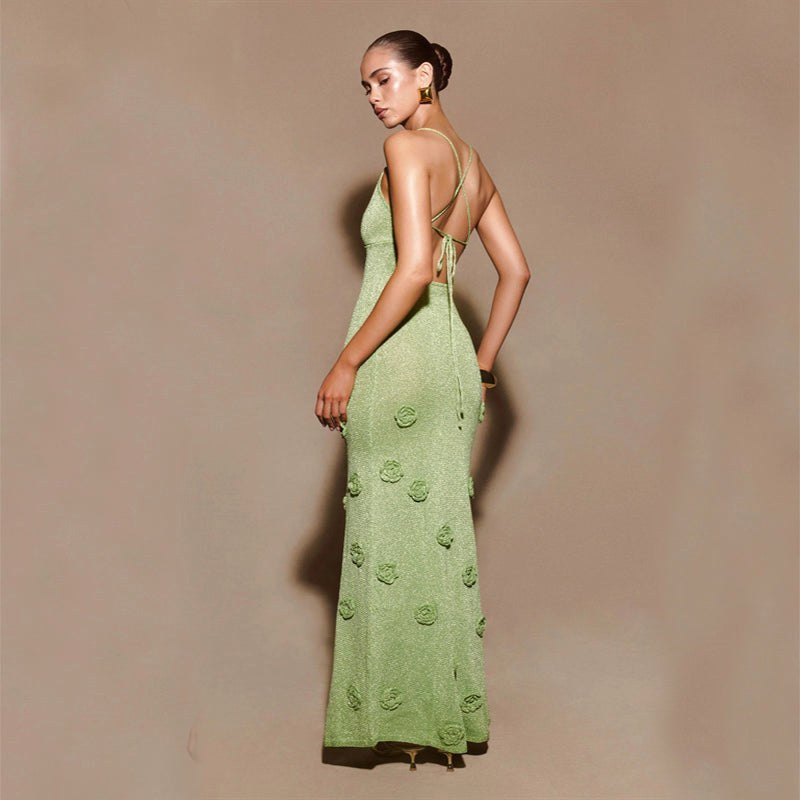 Georgia | Women's Crochet Floral Dress with Sequin Detail, Long-Sleeve Evening Dress | The Shrader Sisters