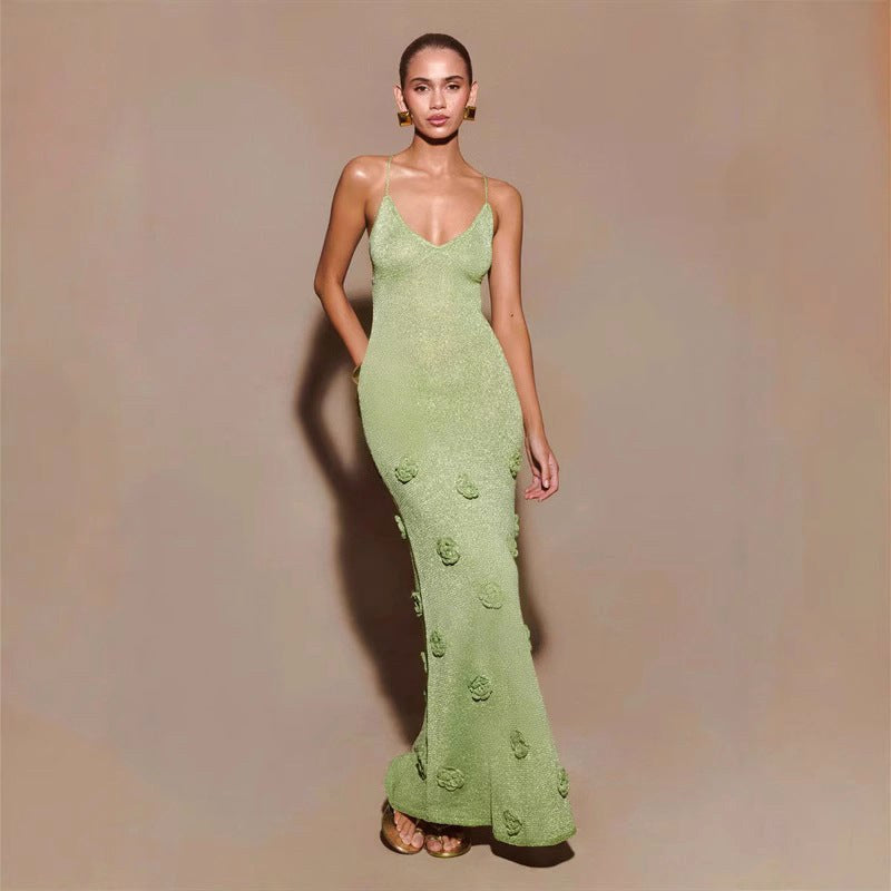 Georgia | Women's Crochet Floral Dress with Sequin Detail, Long-Sleeve Evening Dress | The Shrader Sisters