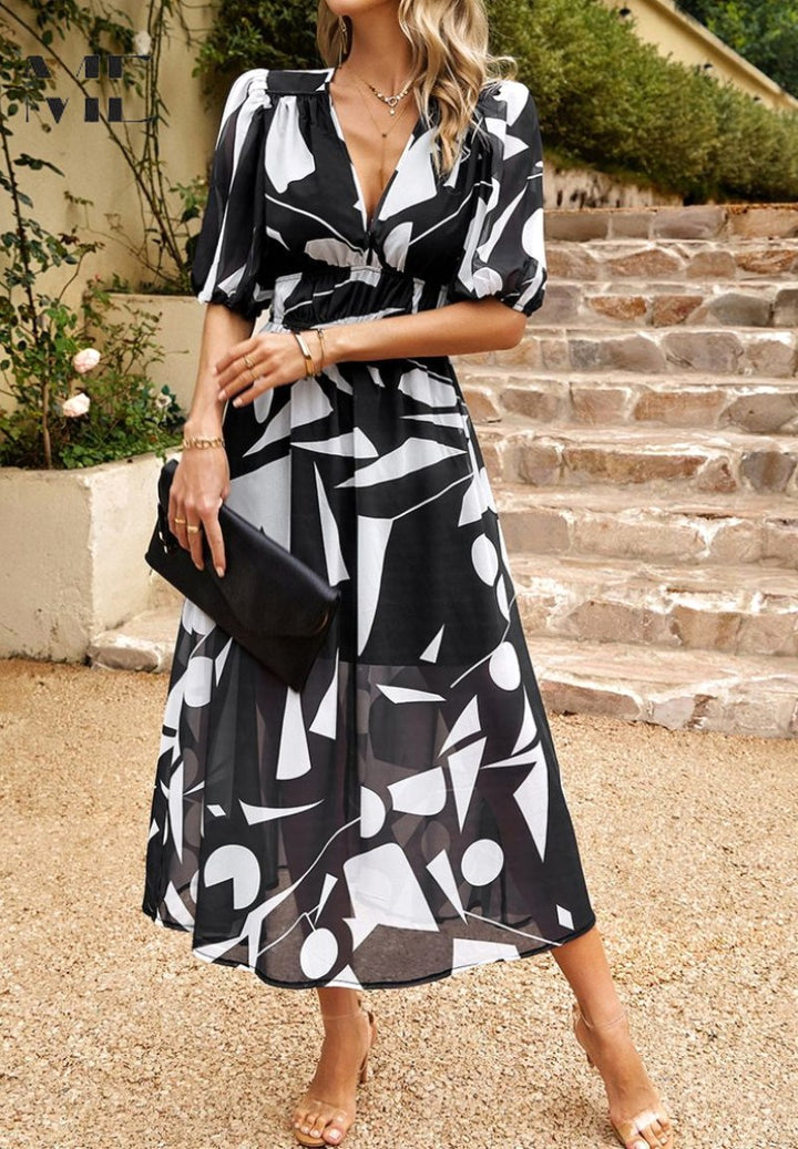 Georgia | Women's Floral Midi Dress with Puff Sleeves, Feminine Garden Dress | The Shrader Sisters