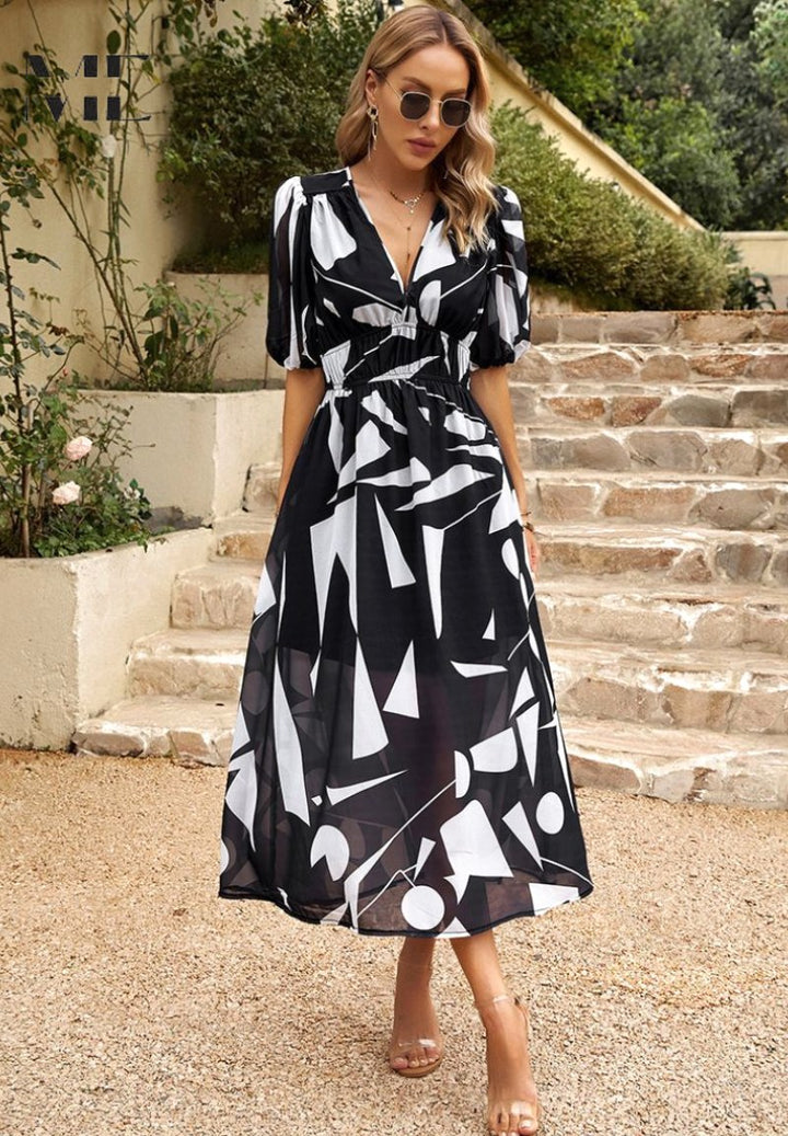 Georgia | Women's Floral Midi Dress with Puff Sleeves, Feminine Garden Dress | The Shrader Sisters