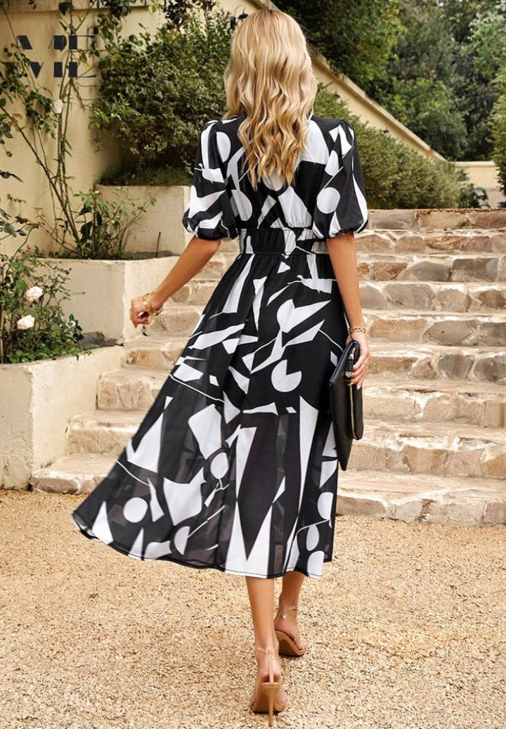 Georgia | Women's Floral Midi Dress with Puff Sleeves, Feminine Garden Dress | The Shrader Sisters