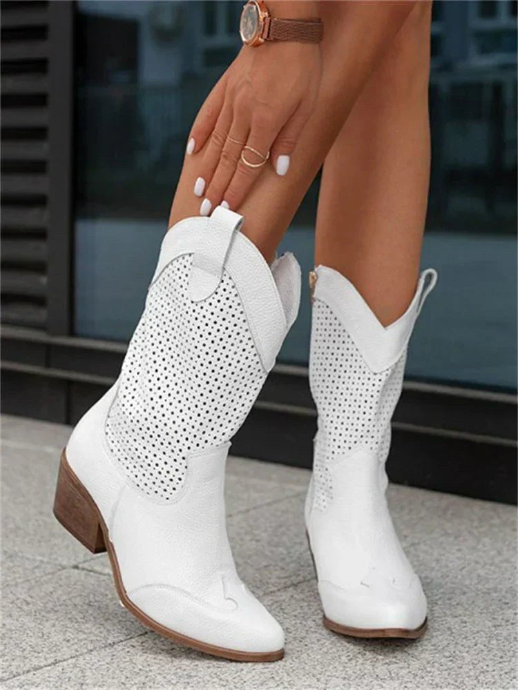 Georgia | Women's Leather Cowboy Boots, Block Heel Ankle Boots | The Shrader Sisters