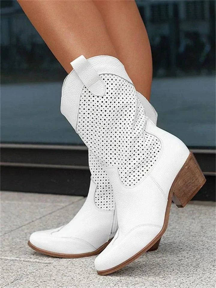 Georgia | Women's Leather Cowboy Boots, Block Heel Ankle Boots | The Shrader Sisters