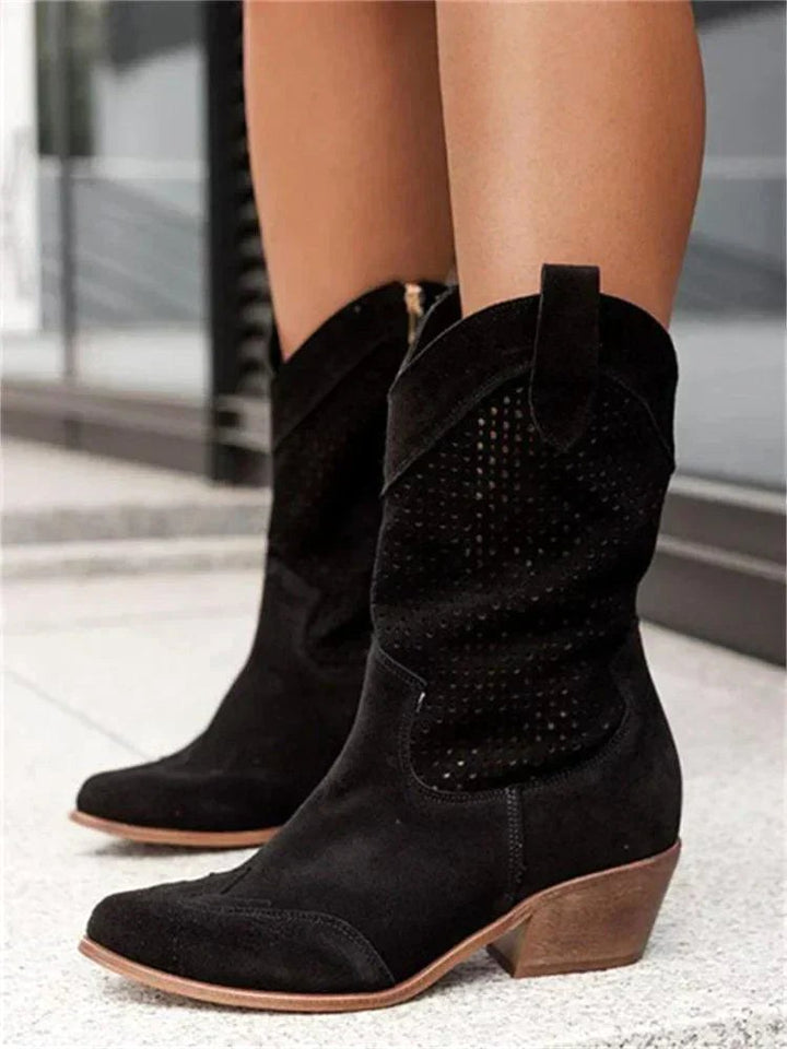 Georgia | Women's Leather Cowboy Boots, Block Heel Ankle Boots | The Shrader Sisters