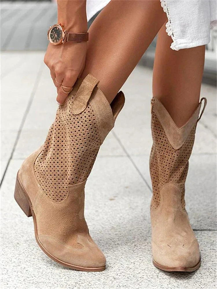 Georgia | Women's Leather Cowboy Boots, Block Heel Ankle Boots | The Shrader Sisters