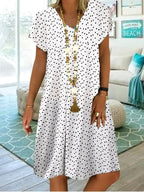 Georgia | Women's Lightweight Summer Dress, Polka Dot Midi Dress | The Shrader Sisters