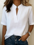 Georgia | Women's V-Neck Blouse with Refined Detail, Short-Sleeve Blouse | The Shrader Sisters