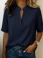 Georgia | Women's V-Neck Blouse with Refined Detail, Short-Sleeve Blouse | The Shrader Sisters