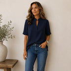Georgia | Women's V-Neck Blouse with Refined Detail, Short-Sleeve Blouse | The Shrader Sisters