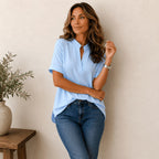 Georgia | Women's V-Neck Blouse with Refined Detail, Short-Sleeve Blouse | The Shrader Sisters