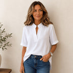 Georgia | Women's V-Neck Blouse with Refined Detail, Short-Sleeve Blouse | The Shrader Sisters
