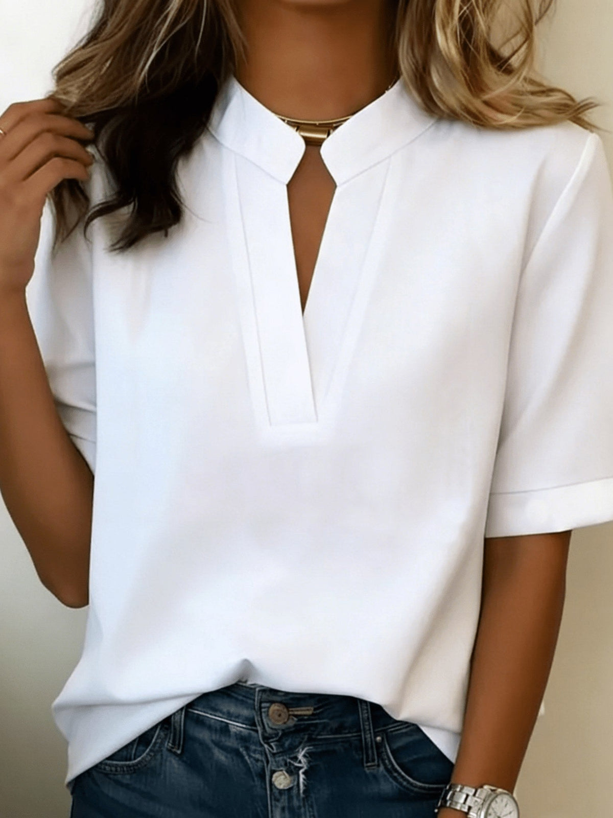 Georgia | Women's V-Neck Blouse with Refined Detail, Short-Sleeve Blouse | The Shrader Sisters