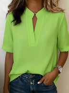 Georgia | Women's V-Neck Blouse with Refined Detail, Short-Sleeve Blouse | The Shrader Sisters