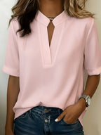Georgia | Women's V-Neck Blouse with Refined Detail, Short-Sleeve Blouse | The Shrader Sisters