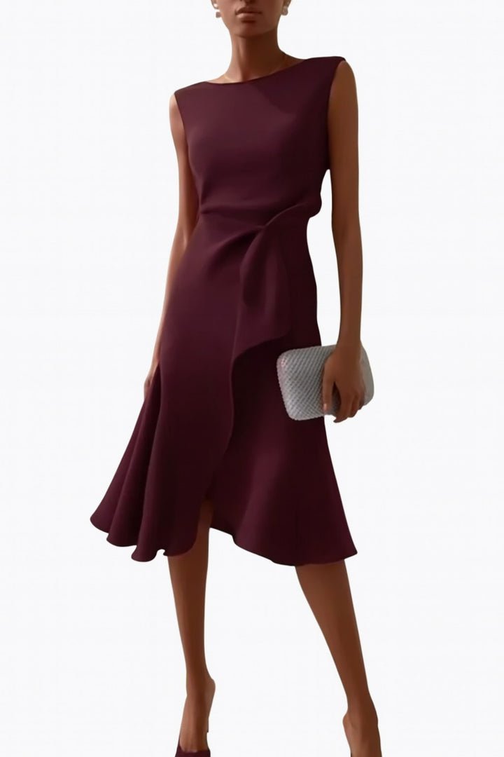 Grace | Women's Draped Asymmetric Midi Dress - Burgundy