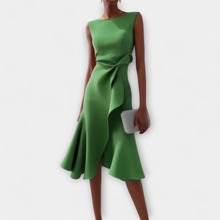 Grace | Women's Draped Asymmetric Midi Dress - Green
