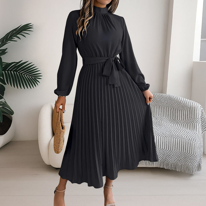 Grace | Women's Midi Dress with Pleated Skirt and Tie Belt - image 11