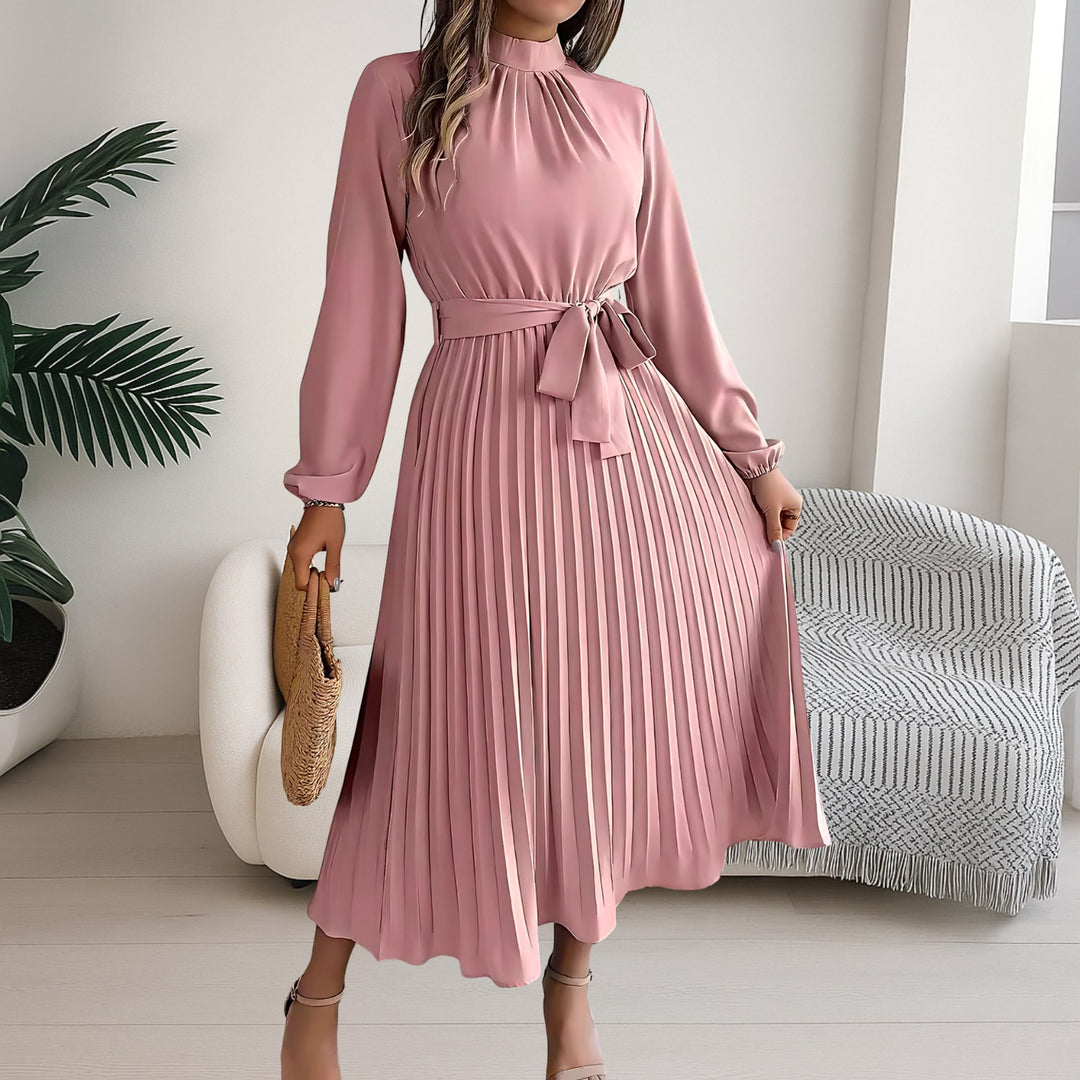 Grace | Women's Midi Dress with Pleated Skirt and Tie Belt - image 9