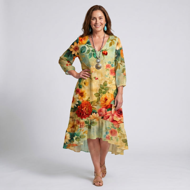 Hadley | Women's Boho Floral Midi Dress - Red