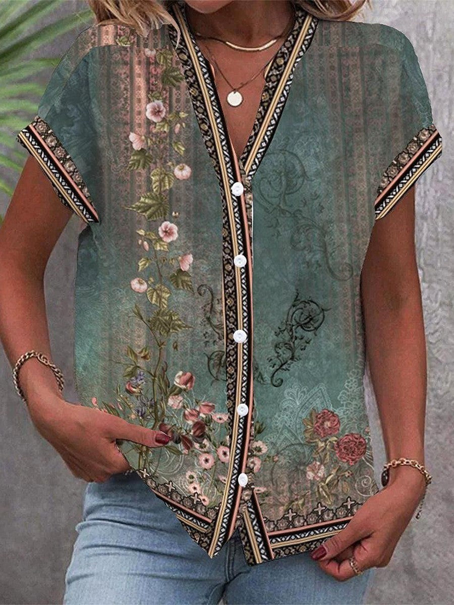 Hannah | Women's Boho Floral V-Neck Blouse, Lightweight Summer Top for Holidays and Casual Wear, Lightweight Summer Top for Holidays and Casual Wear - image 1
