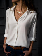 Harper | Women's Fluid Silk V-Neck Blouse, Lightweight Summer Top for Holidays and Casual Wear, Lightweight Summer Top for Holidays and Casual Wear - Nero