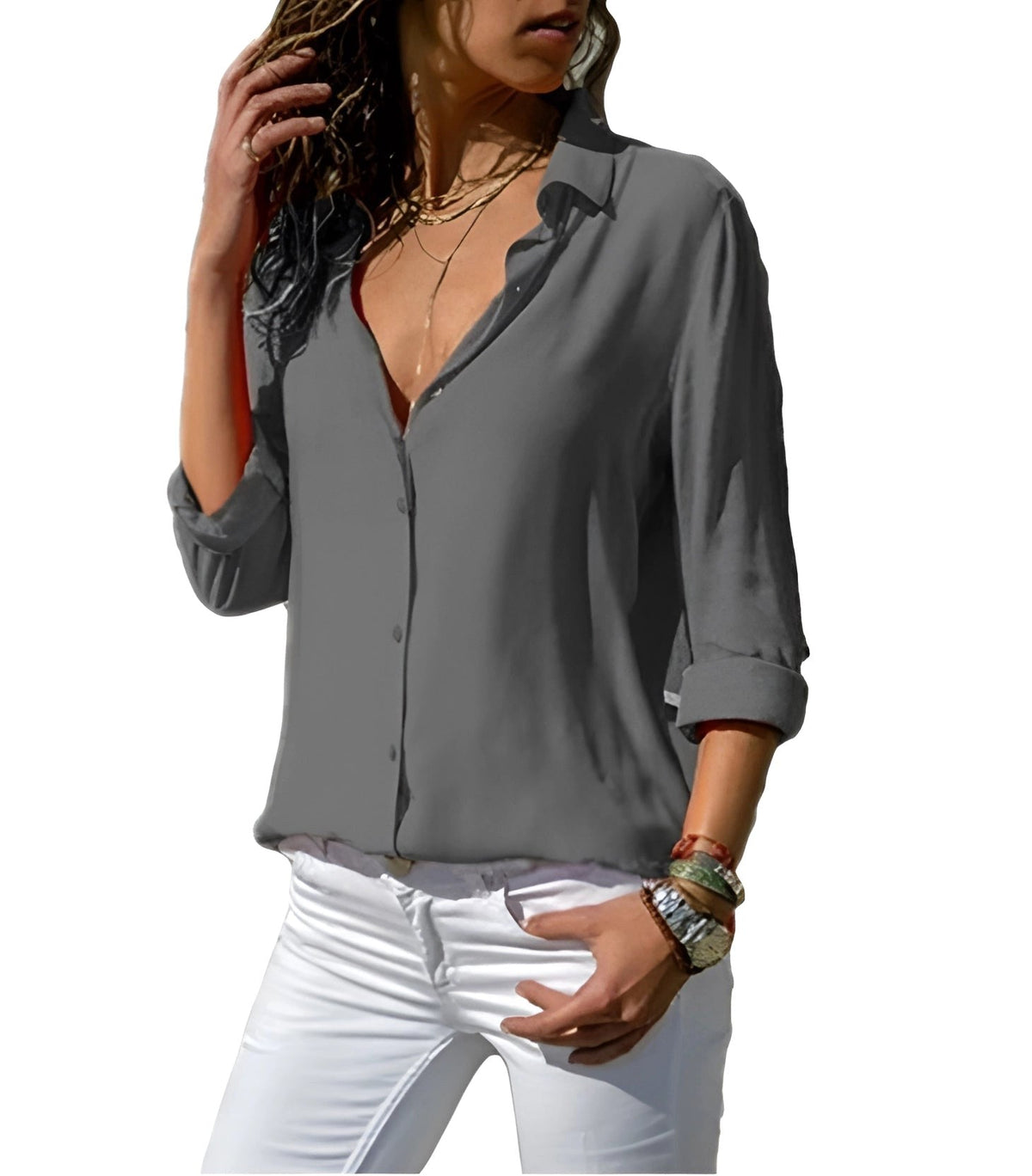 Harper | Women's Fluid Silk V-Neck Blouse, Lightweight Summer Top for Holidays and Casual Wear, Lightweight Summer Top for Holidays and Casual Wear - Blu Scuro