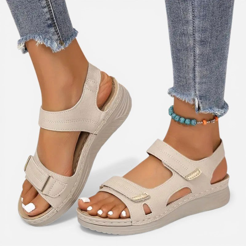 Harper | Women's Orthopaedic Slip-On Sandals, Comfortable Everyday Sandals | The Shrader Sisters | Beige