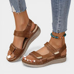 Harper | Women's Orthopaedic Slip-On Sandals, Comfortable Everyday Sandals | The Shrader Sisters | Marrón