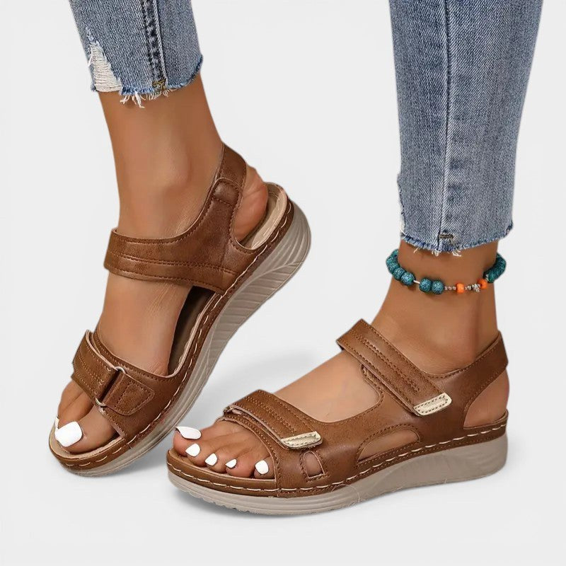 Harper | Women's Orthopaedic Slip-On Sandals, Comfortable Everyday Sandals | The Shrader Sisters | Marrón