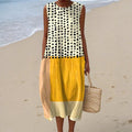 Harper | Women's Sleeveless Midi Dress, Polka Dot Midi Dress | The Shrader Sisters