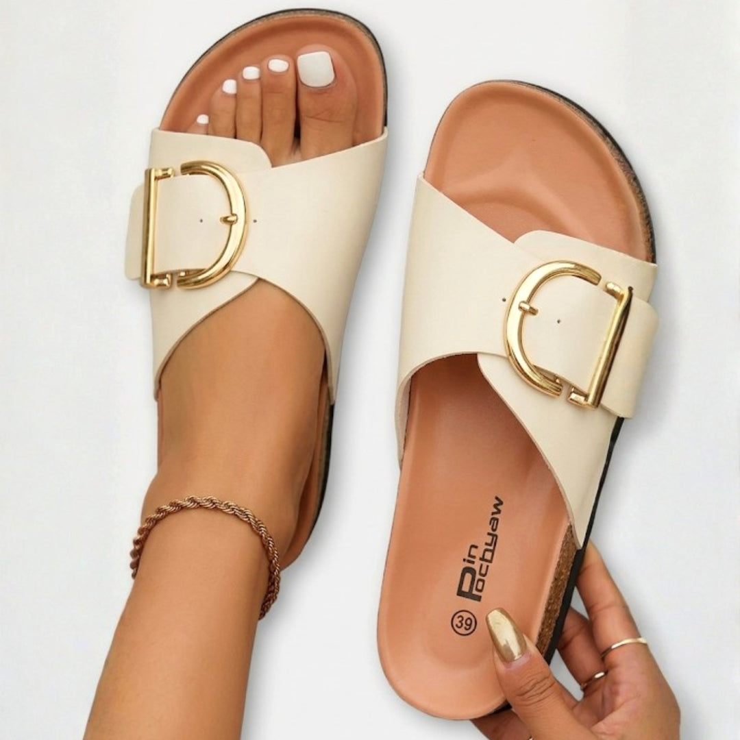 Hayley | Women's Orthopedic Open-Toe Sandals, Buckle Detail Sandals | The Shrader Sisters