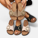 Hayley | Women's Orthopedic Open-Toe Sandals, Buckle Detail Sandals | The Shrader Sisters
