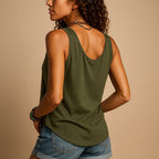 Hayley | Women's Sleeveless V-Neck Top with Button Detail, Relaxed Fit Summer Top | The Shrader Sisters | Wit