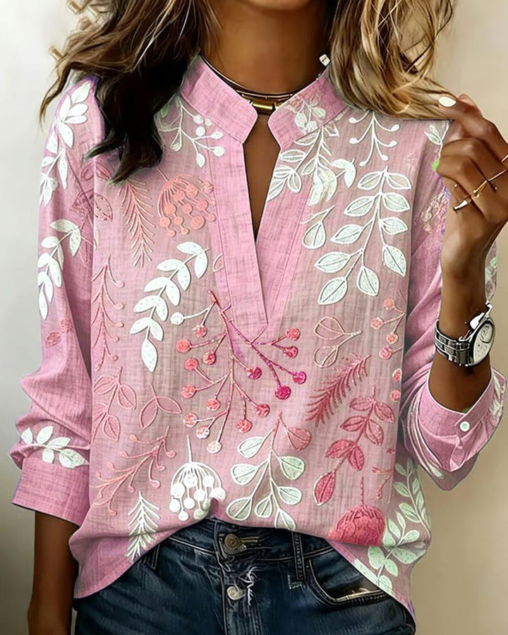 Hayley | Women's Soft-Touch Blouse with Pastel Floral V-Neck, Lightweight Everyday Blouse | The Shrader Sisters