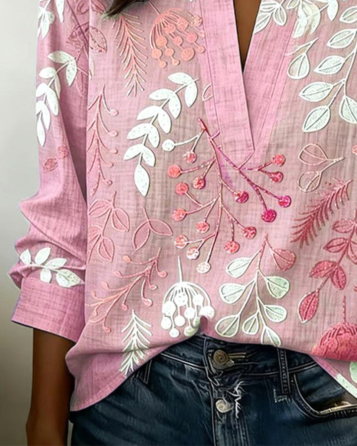 Hayley | Women's Soft-Touch Blouse with Pastel Floral V-Neck, Lightweight Everyday Blouse | The Shrader Sisters
