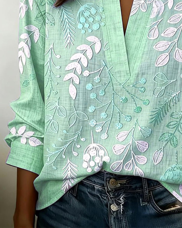 Hayley | Women's Soft-Touch Blouse with Pastel Floral V-Neck, Lightweight Everyday Blouse | The Shrader Sisters
