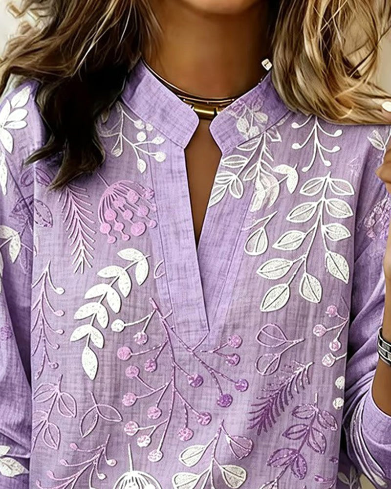 Hayley | Women's Soft-Touch Blouse with Pastel Floral V-Neck, Lightweight Everyday Blouse | The Shrader Sisters | Grey
