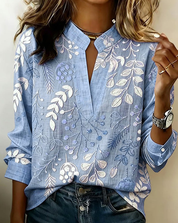 Hayley | Women's Soft-Touch Blouse with Pastel Floral V-Neck, Lightweight Everyday Blouse | The Shrader Sisters | Pink