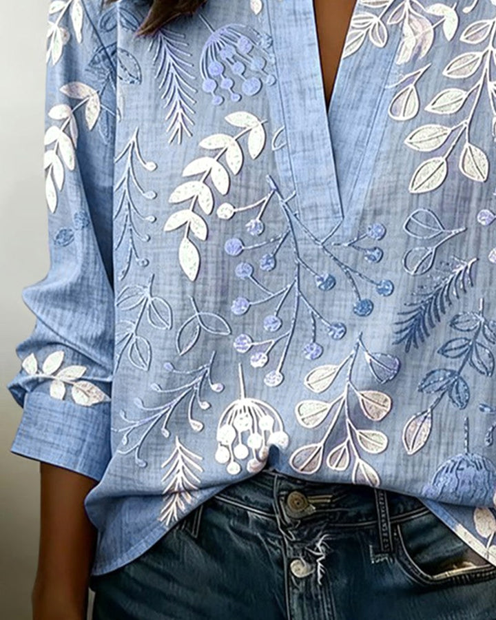 Hayley | Women's Soft-Touch Blouse with Pastel Floral V-Neck, Lightweight Everyday Blouse | The Shrader Sisters