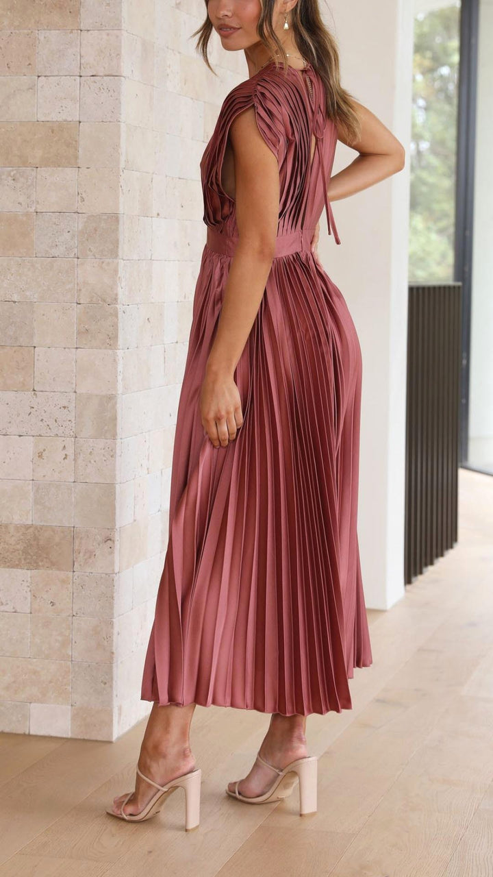 Heather | Women's Pleated Maxi Dress - Grey
