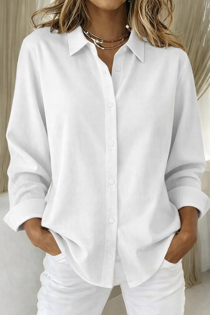 Holly | Women's Elegant Button-Front Blouse - White