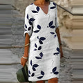 Holly | Women's Leaf-Print Midi Dress, Fluid Silhouette Autumn Dress | The Shrader Sisters
