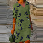 Holly | Women's Leaf-Print Midi Dress, Fluid Silhouette Autumn Dress | The Shrader Sisters