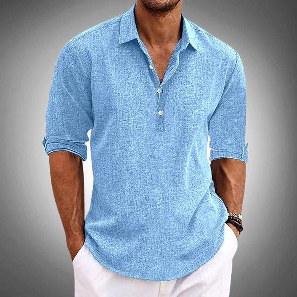 Hudson | Men's Linen Polo Shirt, Short-Sleeve Summer Shirt | The Shrader Sisters | Grey