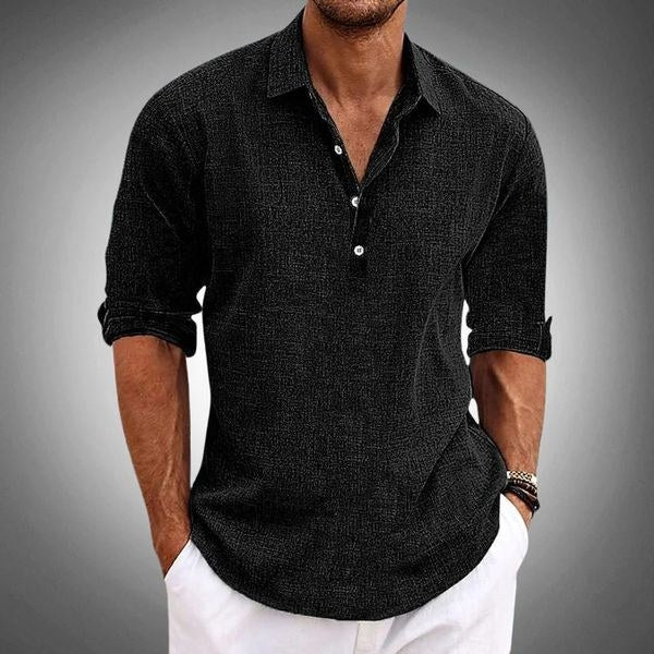 Hudson | Men's Linen Polo Shirt, Short-Sleeve Summer Shirt | The Shrader Sisters | Beige