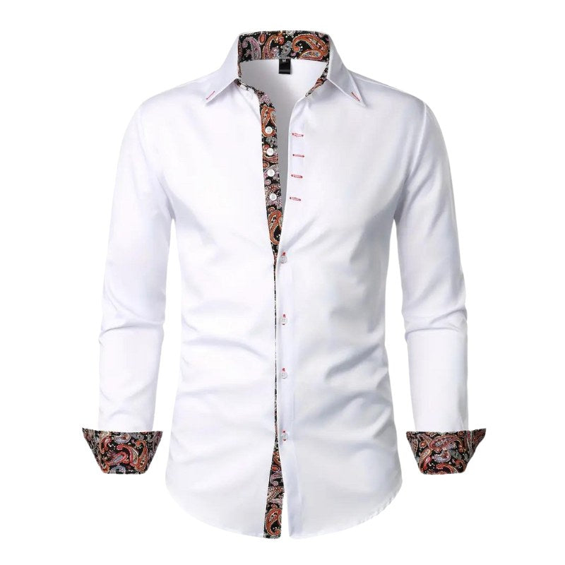 Hudson | Men's Paisley Accent Shirt, Smart Casual Shirt | The Shrader Sisters | White