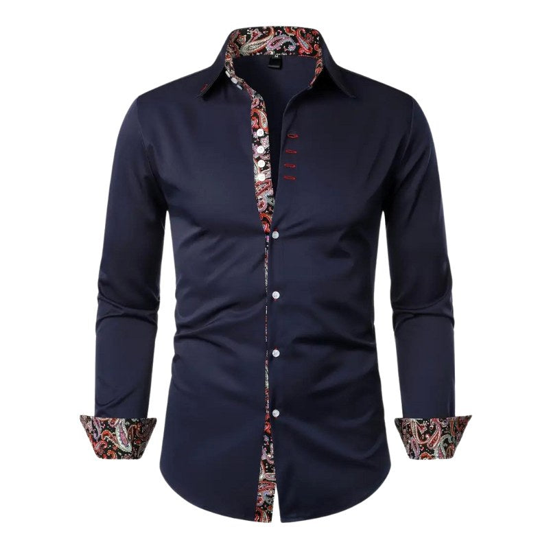 Hudson | Men's Paisley Accent Shirt, Smart Casual Shirt | The Shrader Sisters | Dark Blue