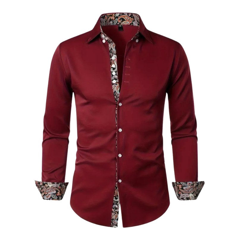 Hudson | Men's Paisley Accent Shirt, Smart Casual Shirt | The Shrader Sisters | Burgundy