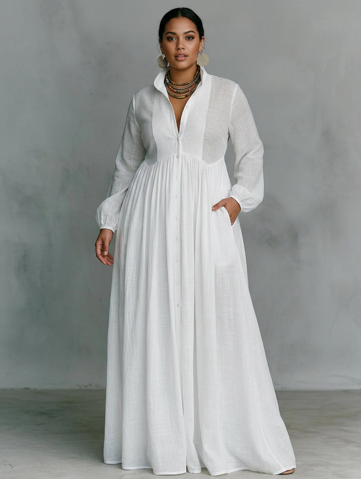 Celine | White Flowing Button-Front Maxi Dress