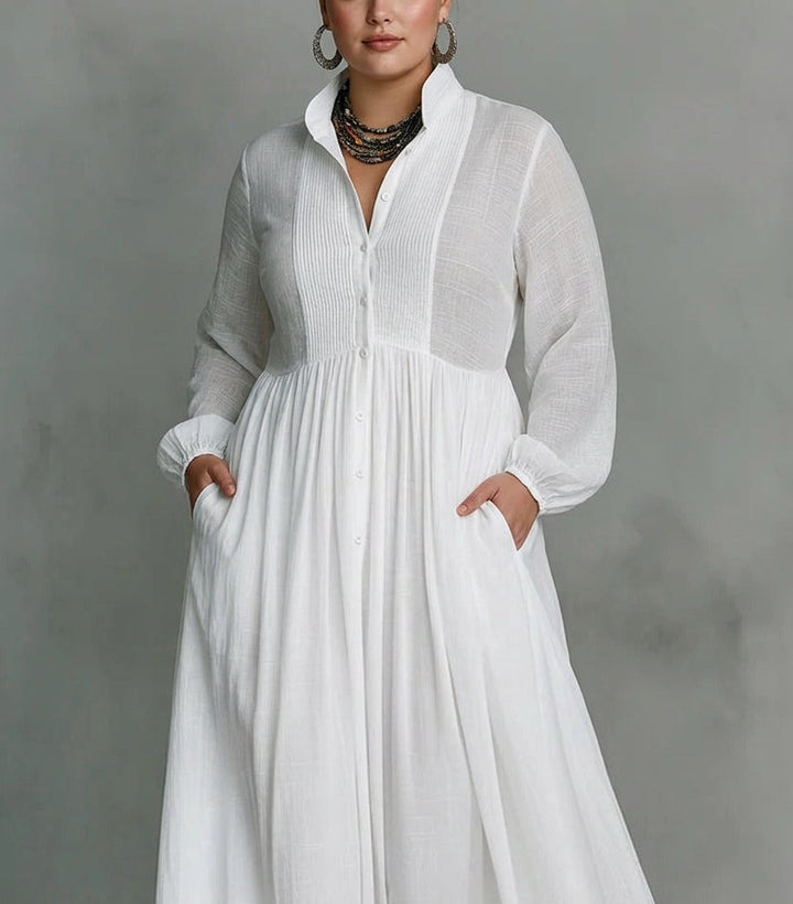 Celine | White Flowing Button-Front Maxi Dress